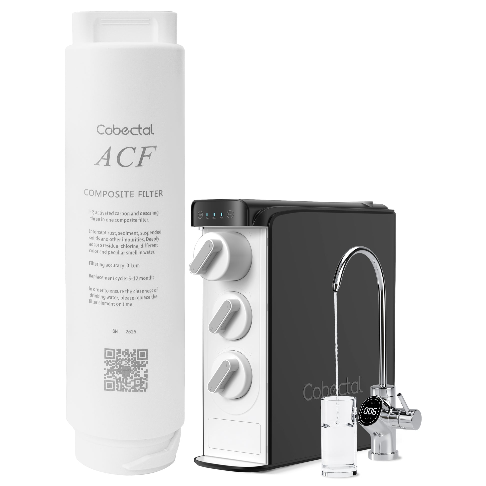 Cabectal ACF Composite Filter: Intercepts rust, sediment, suspended solids & more. With 0.1μm filtering accuracy, ensures clean, safe drinking water.