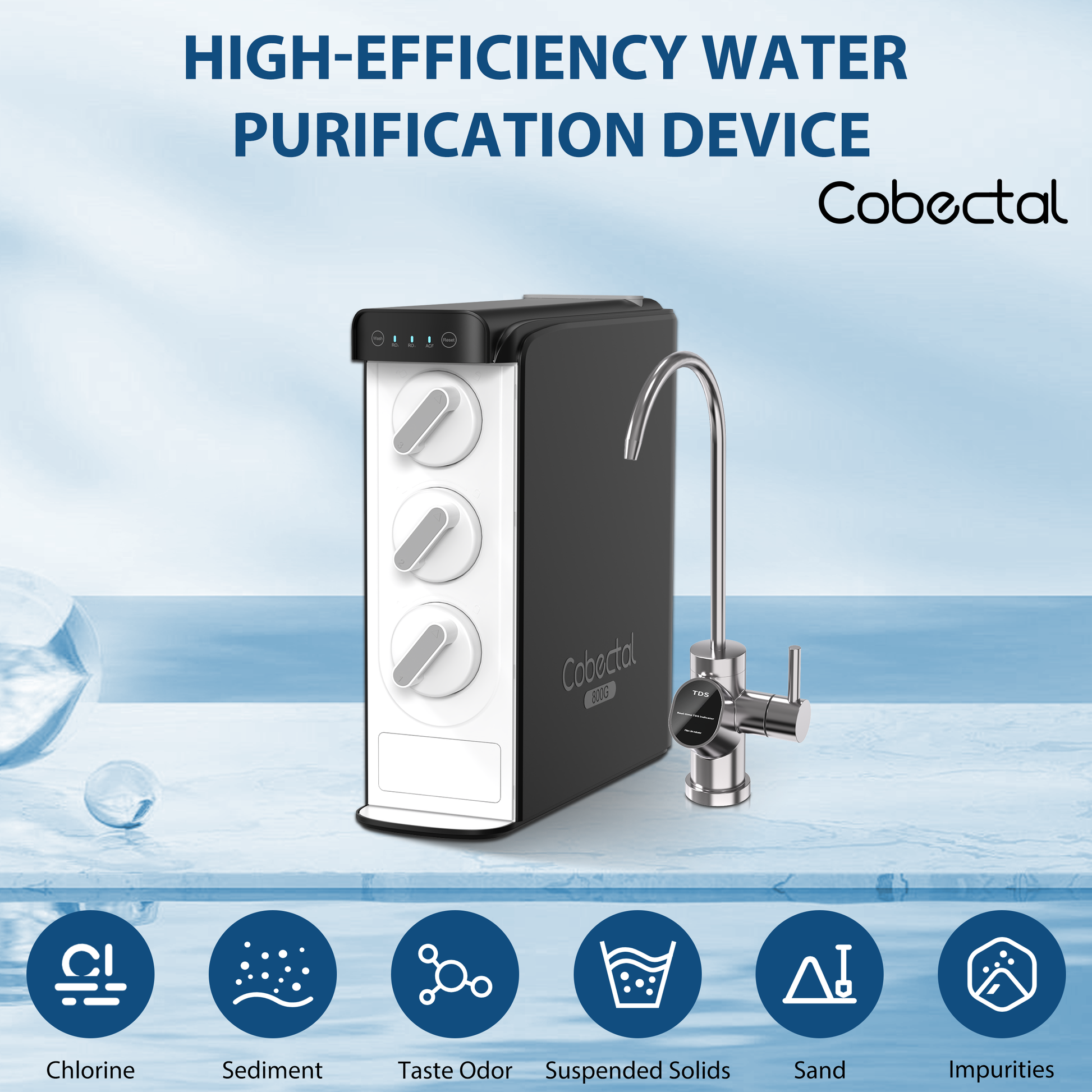 Cobectal Reverse Osmosis Water Filter: High - efficiency, removes chlorine, sediment and more for pure water.