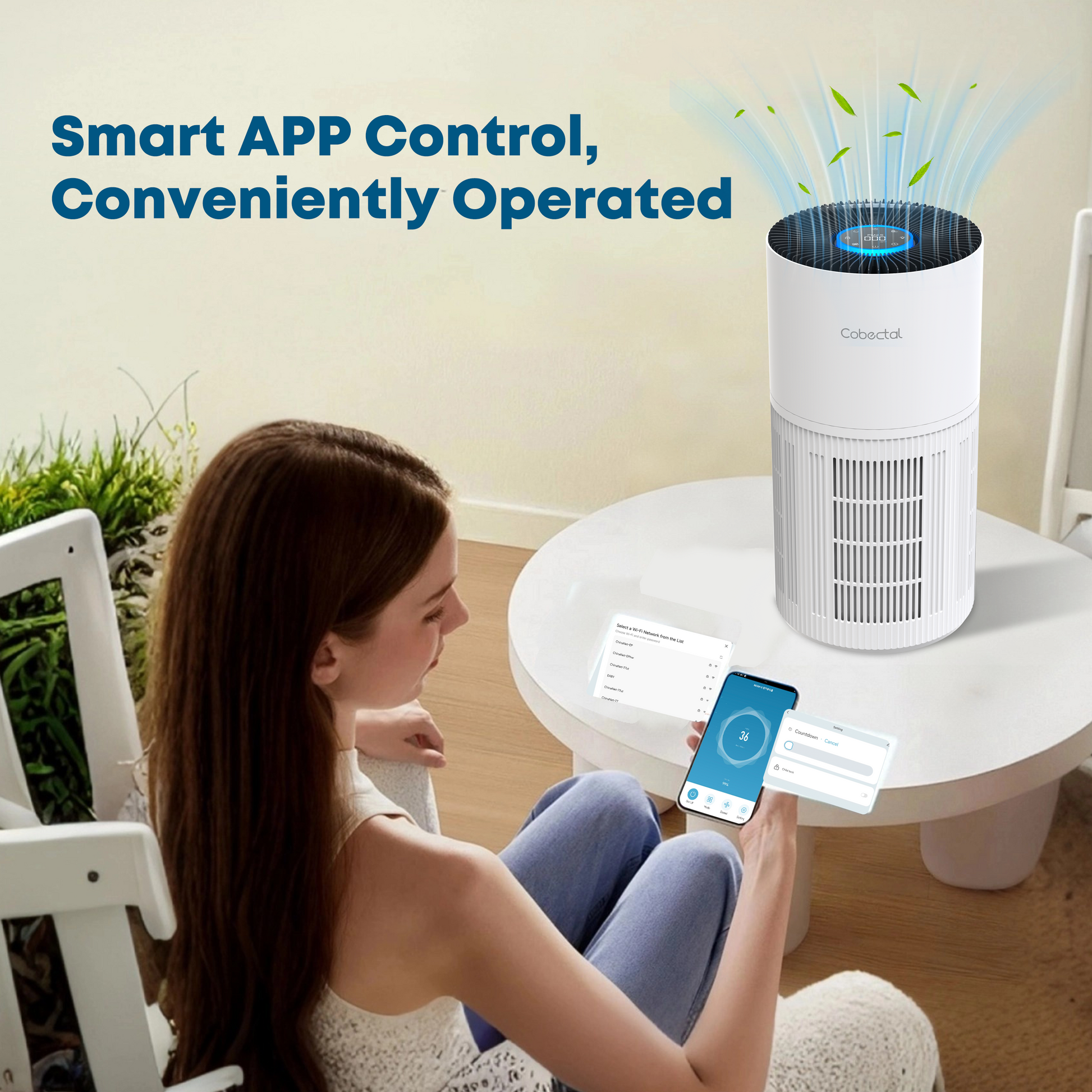 Cabectal ZQA-6000A air purifier: Smart app control for convenient operation. Manage air purification easily from your phone.