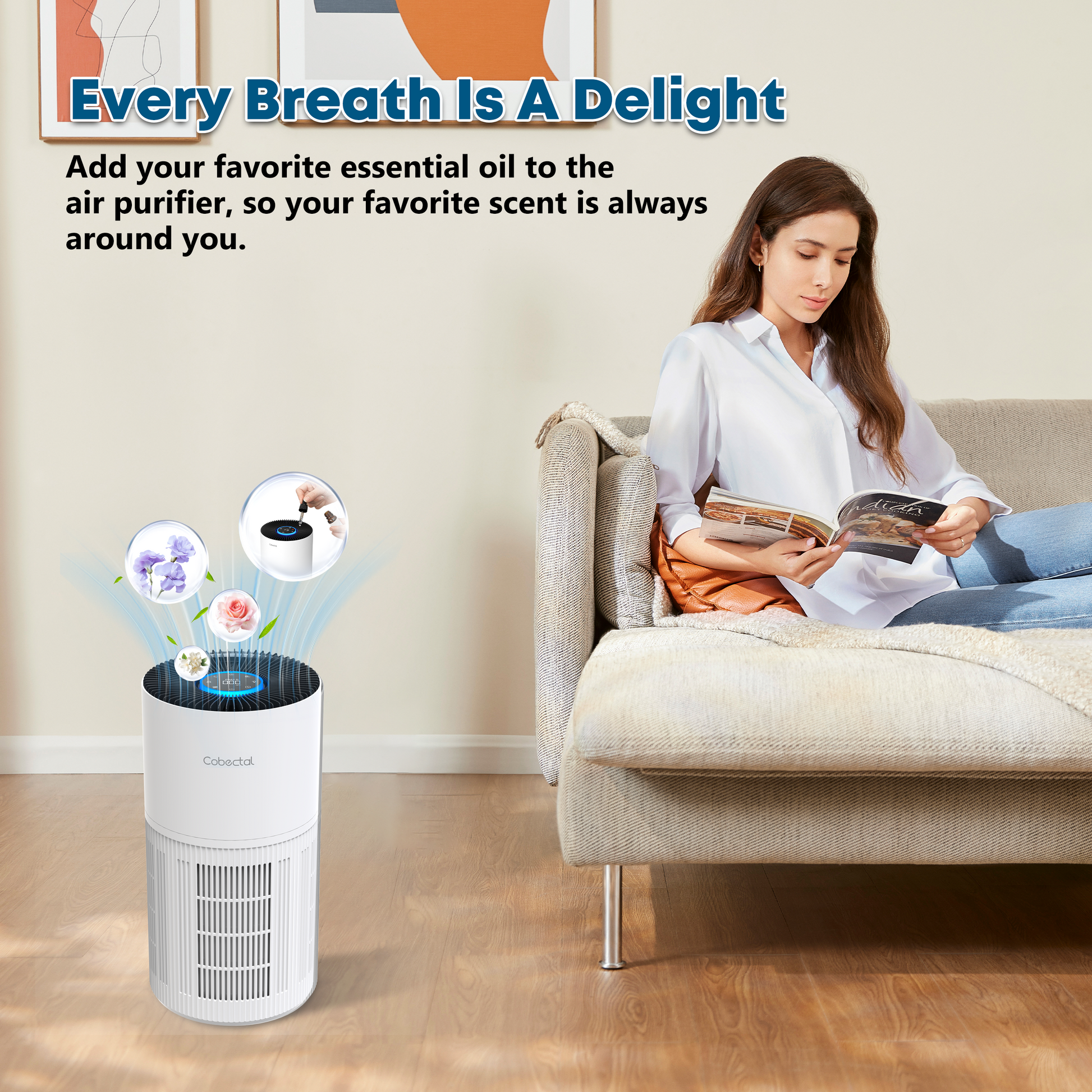 Cobectal ZQA-6000A Smart WiFi Contro: Add your favorite essential oil to enjoy scented, fresh air. Every breath becomes a delight with your preferred fragrance around.
