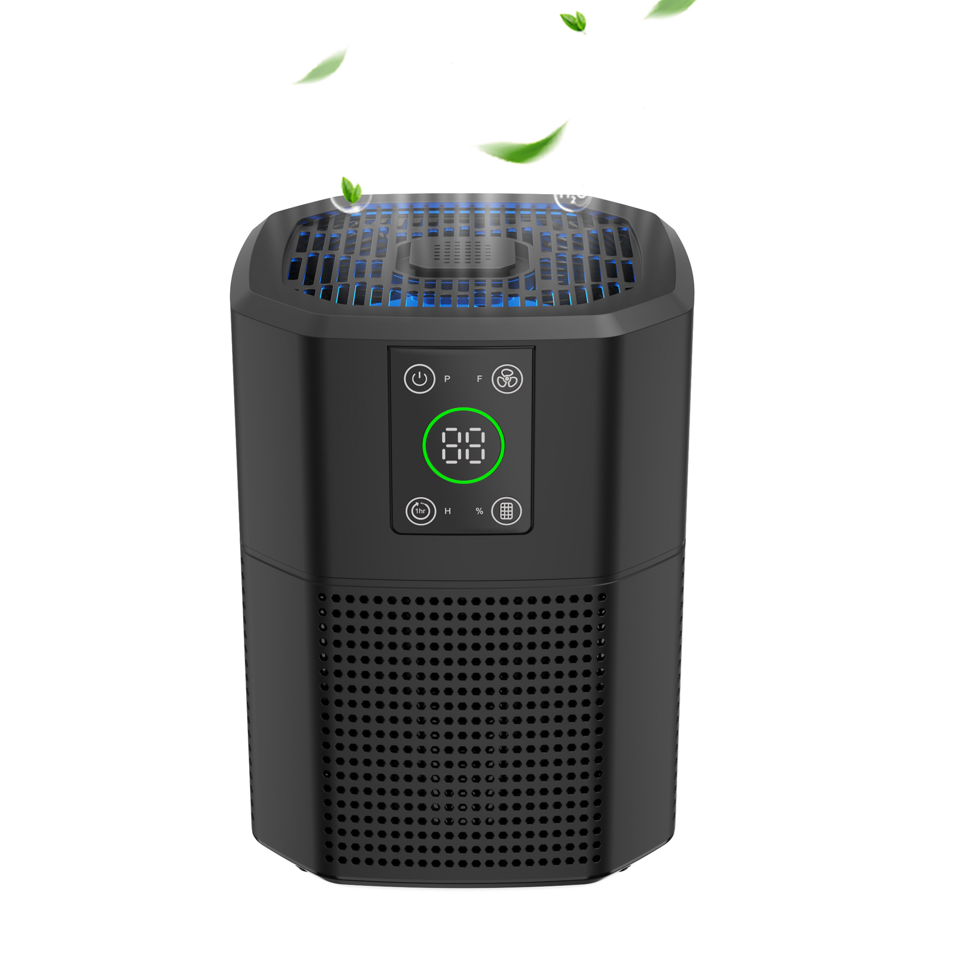 Black Cobectal ZQ2000B Air Purifier . Digital Display, Touch Controls, Green Leaves Visual for Fresh Air Output