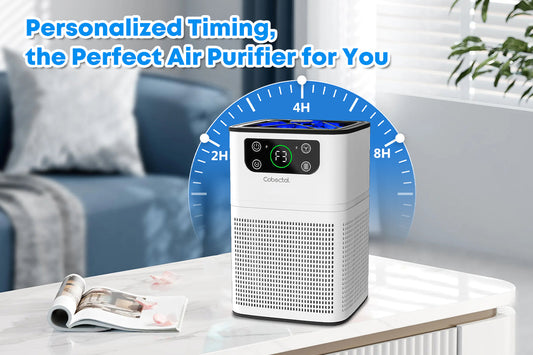 Cobectal air purifier: Personalized timing (2H/4H/8H), perfect for tailored clean air.