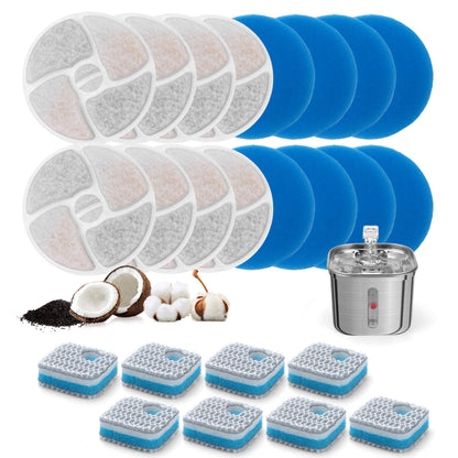 Cobectal® Dogs and Cats Water Fountain Filters, 8 Pieces Triple Filtration System Replacement Filter Fit for 74oz/2.2L Automatic Water Fountain Dispenser