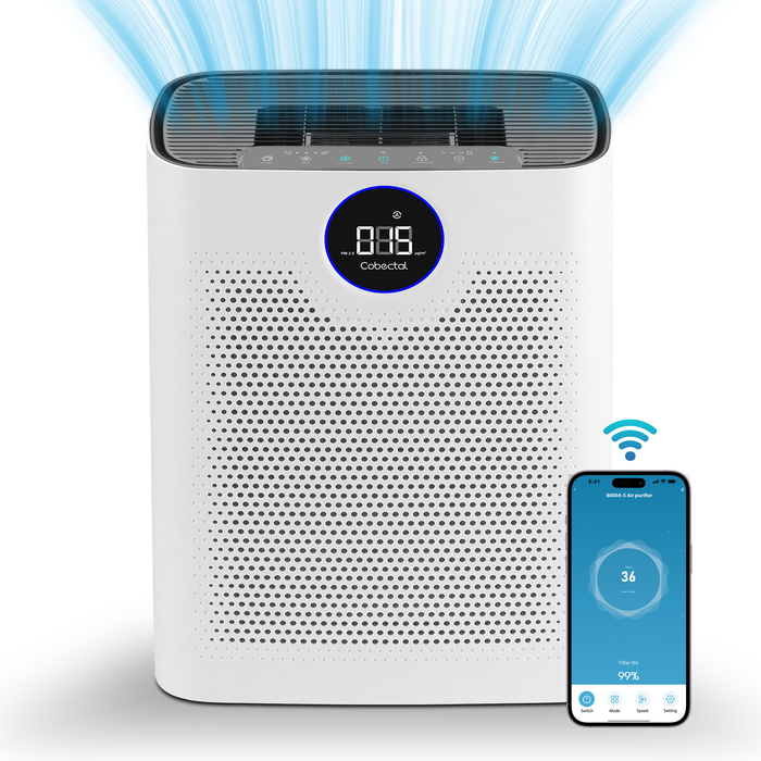 Smart Air Purifier for Home Bedroom WiFi Control, HEPA Filter and Sleep Mode,White