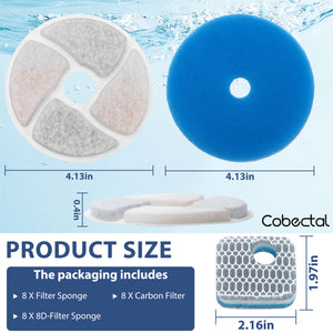 Cobectal® Dogs and Cats Water Fountain Filters, 8 Pieces Triple Filtration System Replacement Filter Fit for 74oz/2.2L Automatic Water Fountain Dispenser