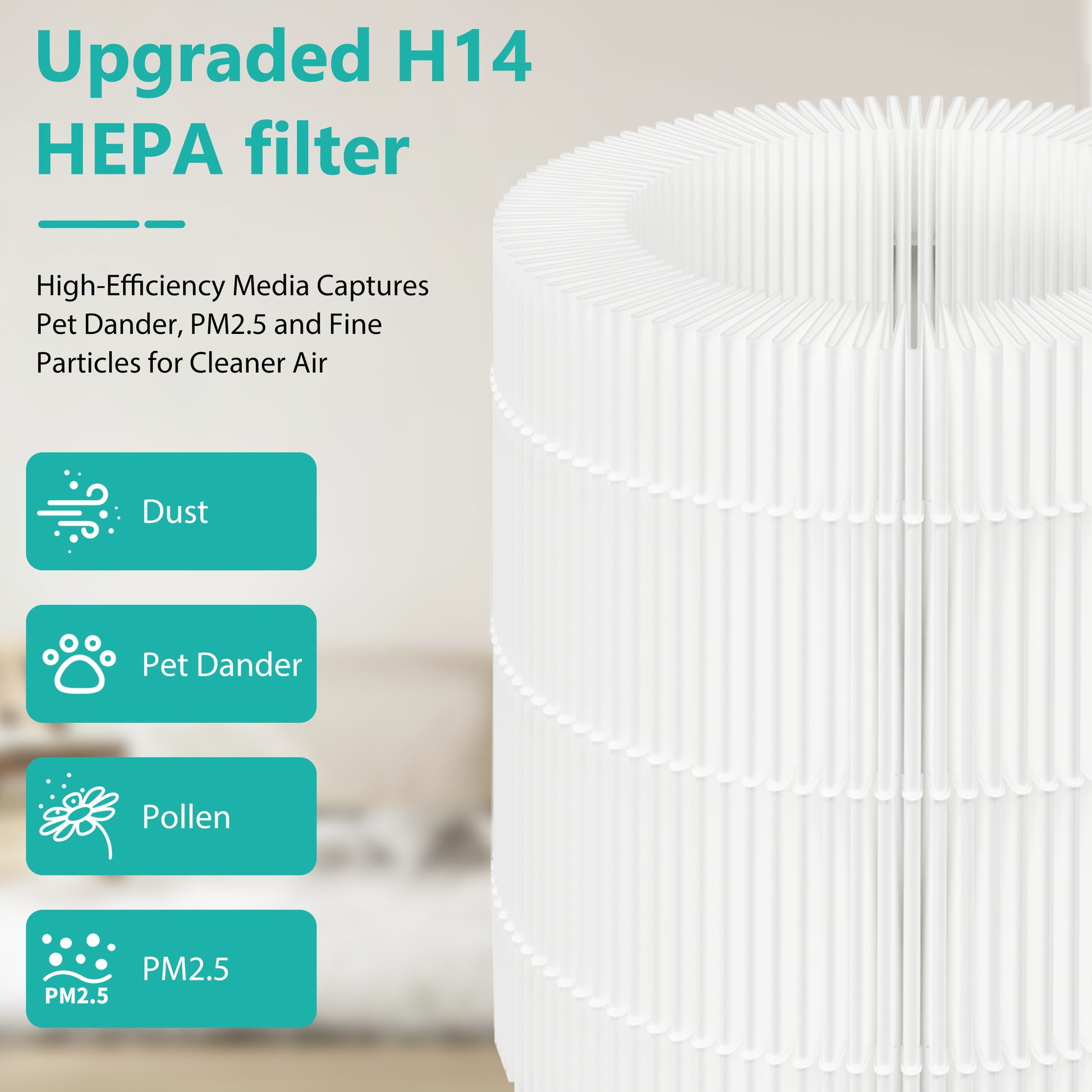 Cobectal 4000C Air Purifier Filter Upgraded H14 HEPA filter Captures dust, pet dander, pollen, PM2.5 High - efficiency media for cleaner air. 