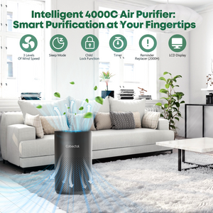 Intelligent 4000C Air Purifier 3 wind speeds sleep mode child lock timer filter reminder LCD display Smart purification for your home