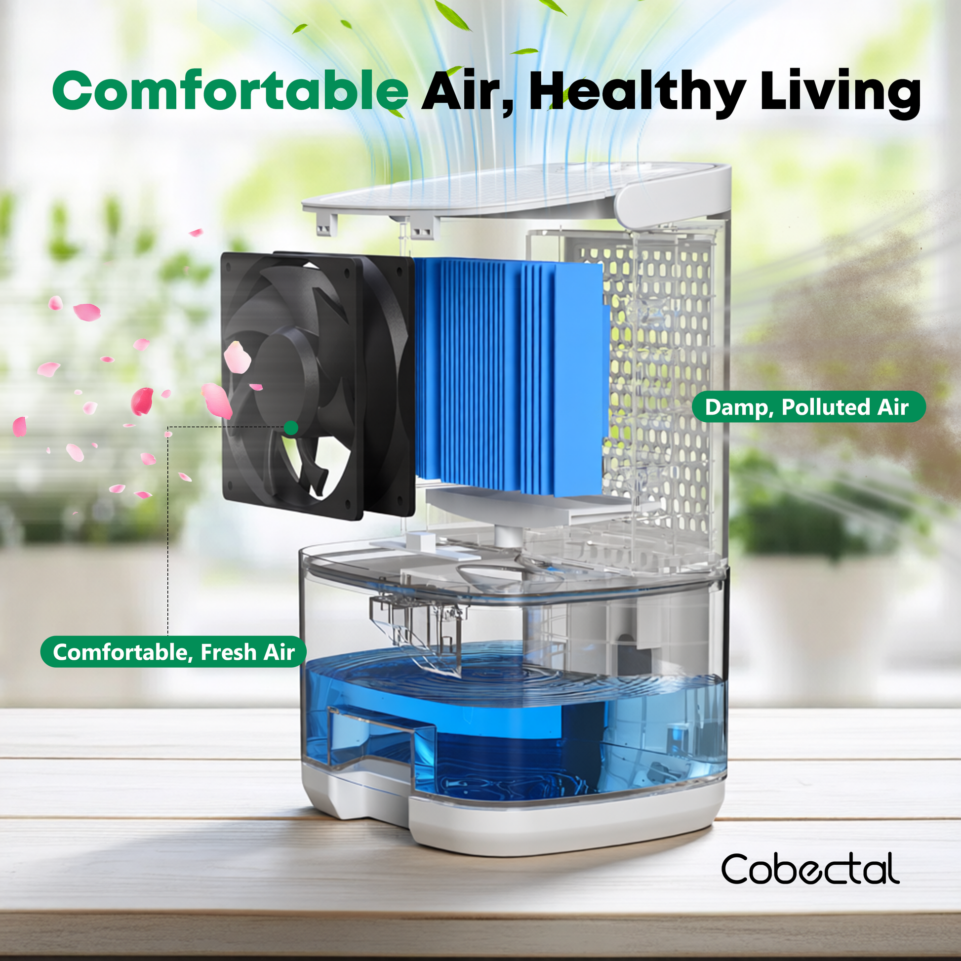 Cobectal 35OZ Dehumidifier, Comfortable Air, Healthy Living, Removes Damp and Polluted Air to Deliver Fresh Air, High-Efficiency Moisture Removal for Improved Indoor Air Quality