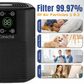Cobectal air purifier filters 99.97% of particles ≥0.3μm. Ideal for bedroom, living room, kitchen, office. Shows clean air in daily spaces.
