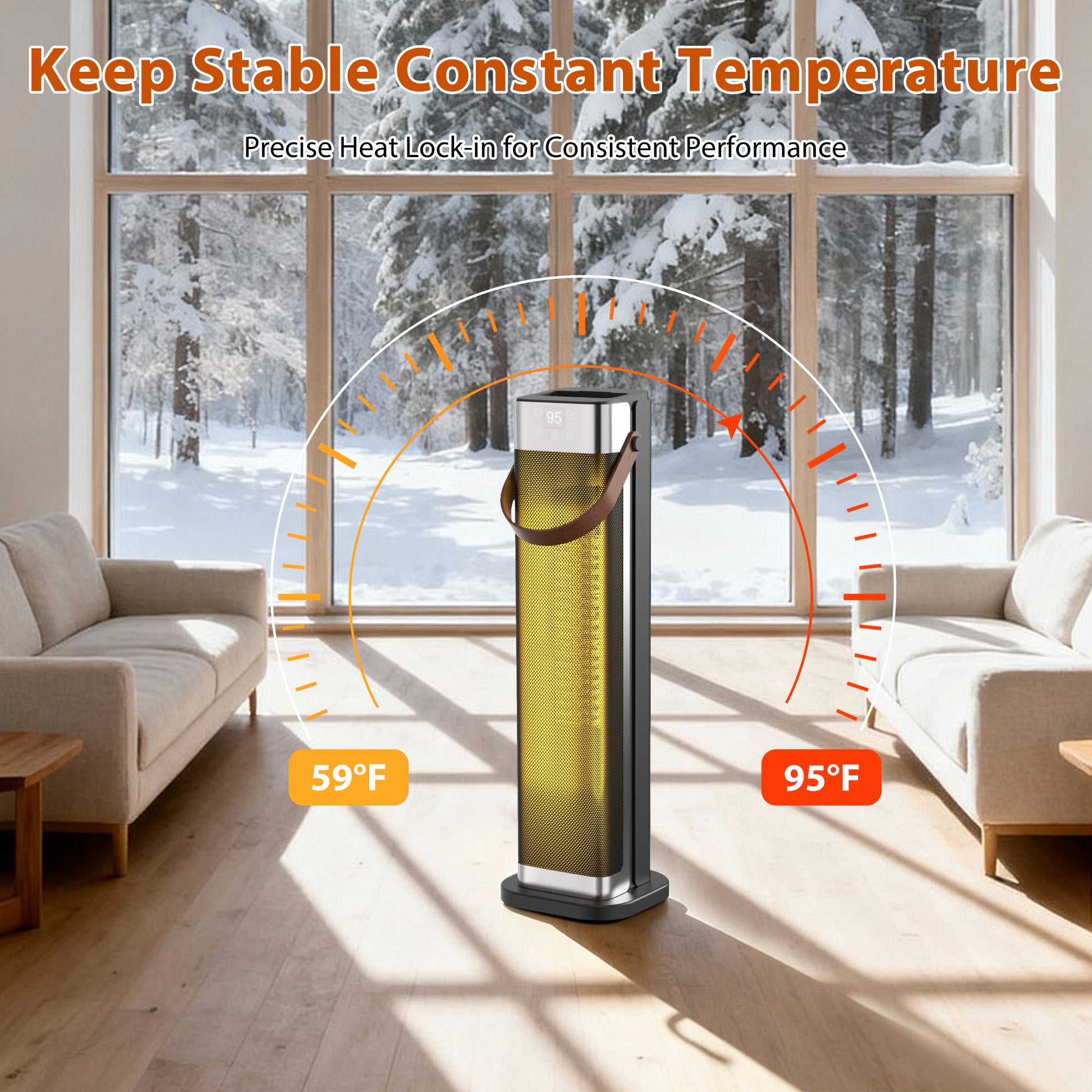 Cobectal 1500W PTC ceramic space heater with adjustable thermostat for consistent indoor temperature and winter comfort