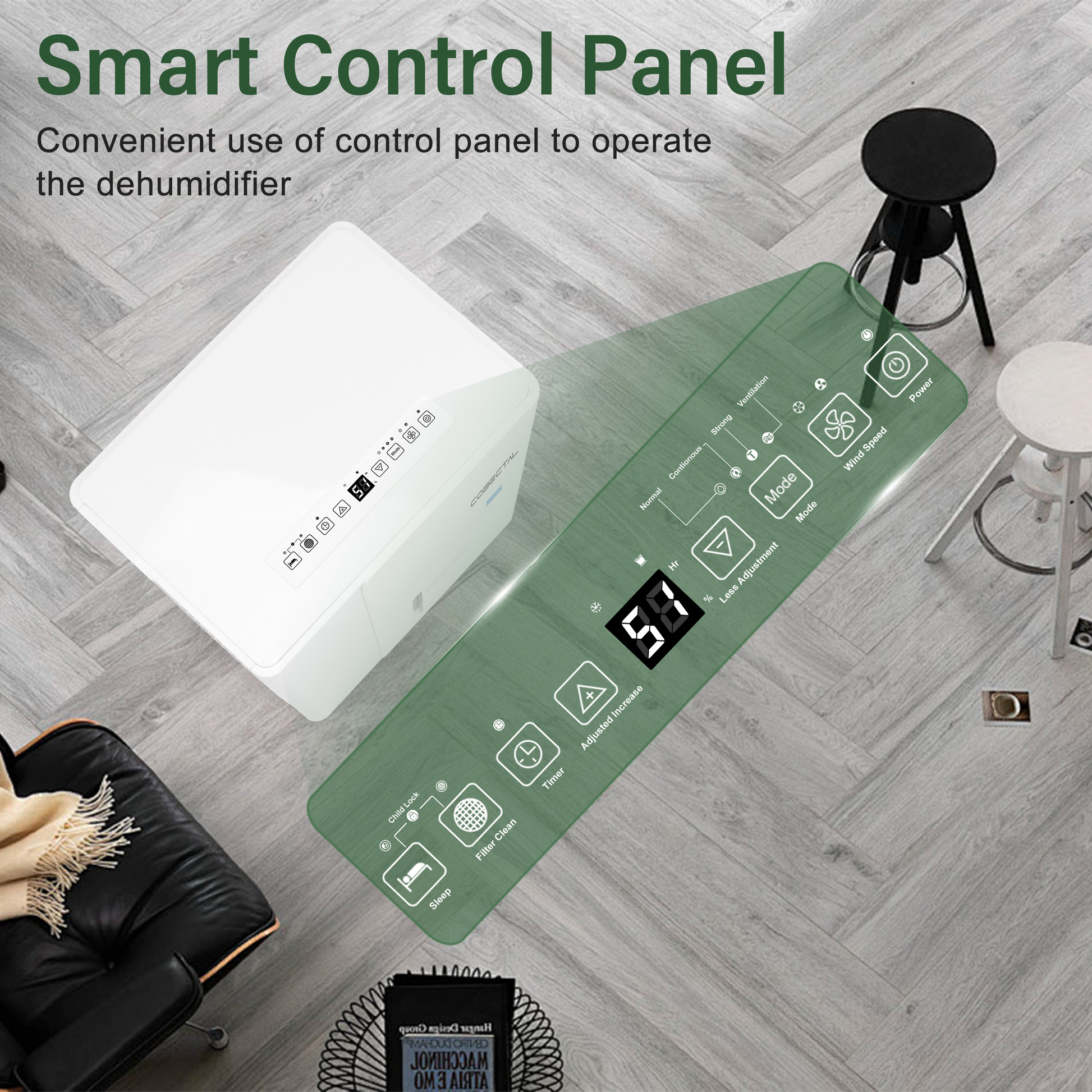 Cobectal 1500 Sq. Ft Home Dehumidifier, Intuitive Smart Control Panel with Humidity Display, Multiple Function Buttons for Customizable Dehumidification