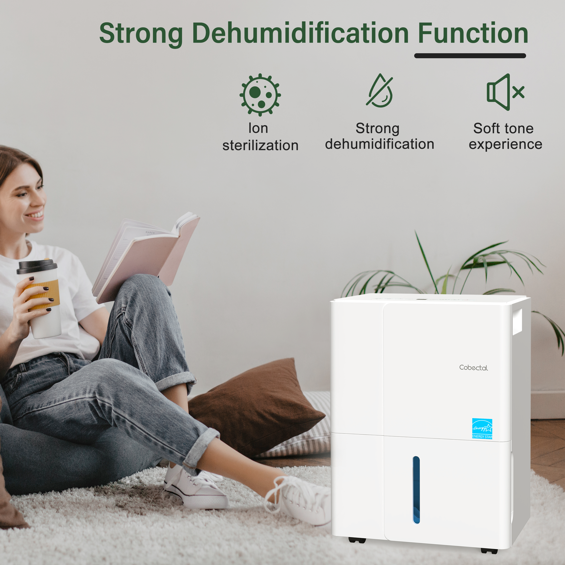 Cobectal 1500 Sq.Ft Smart Dehumidifier, Strong Dehumidification with Ion Sterilization, Ultra Quiet Operation for Clean Dry Indoor Air