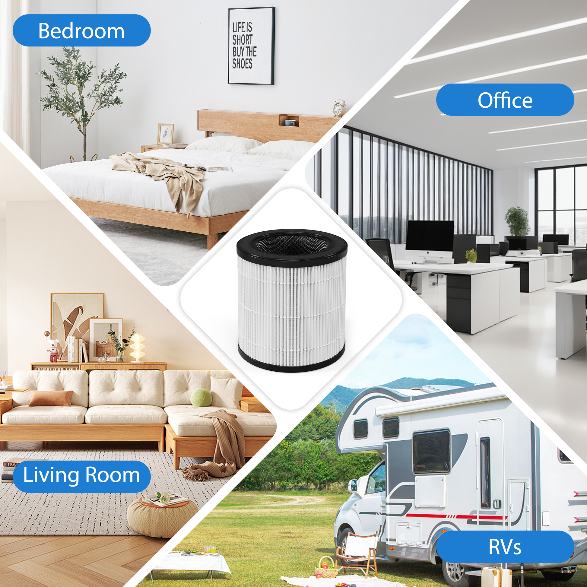 Cobectal 4000C air purifier filter fits multiple scenarios—bedroom, office, living room, RVs. Ensures clean air wherever you are. 