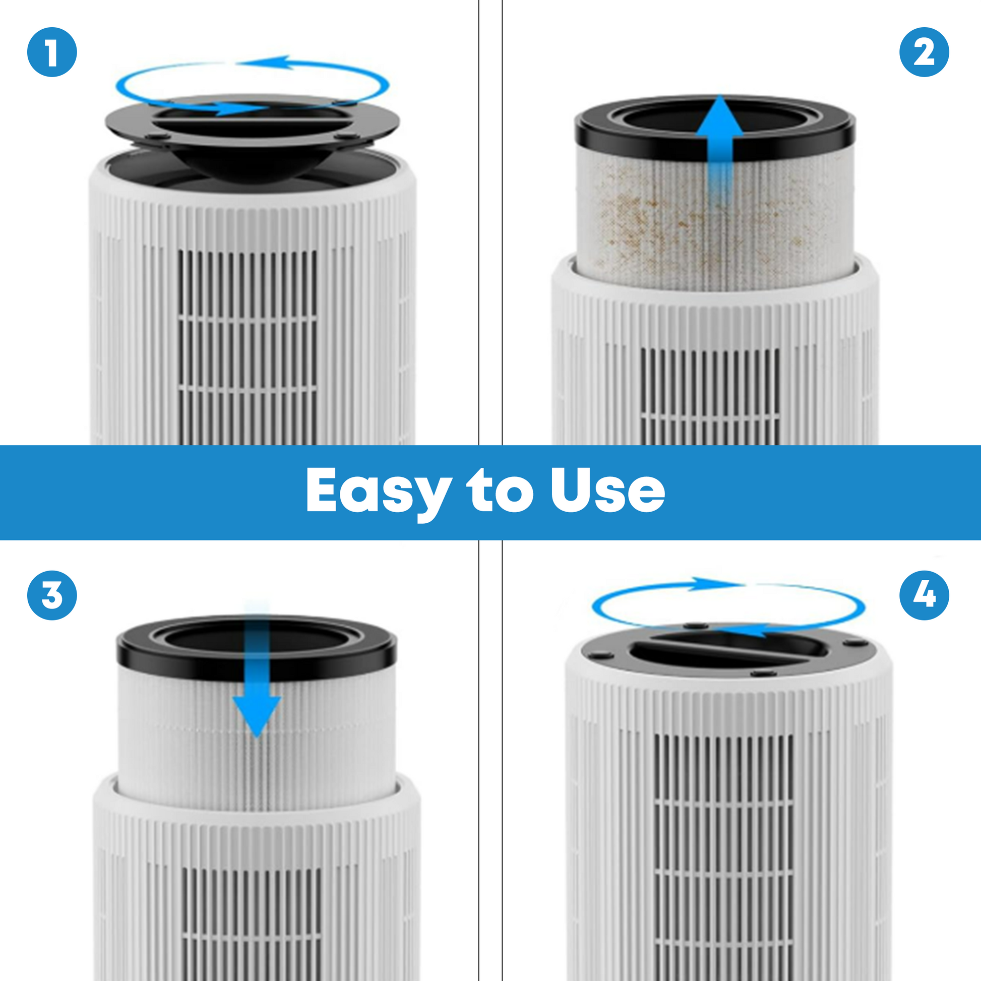Cobectal 6000A Air Purifier Filte 4 - step easy - use process: Open, remove old filter, insert new, close. Hassle - free filter replacement.