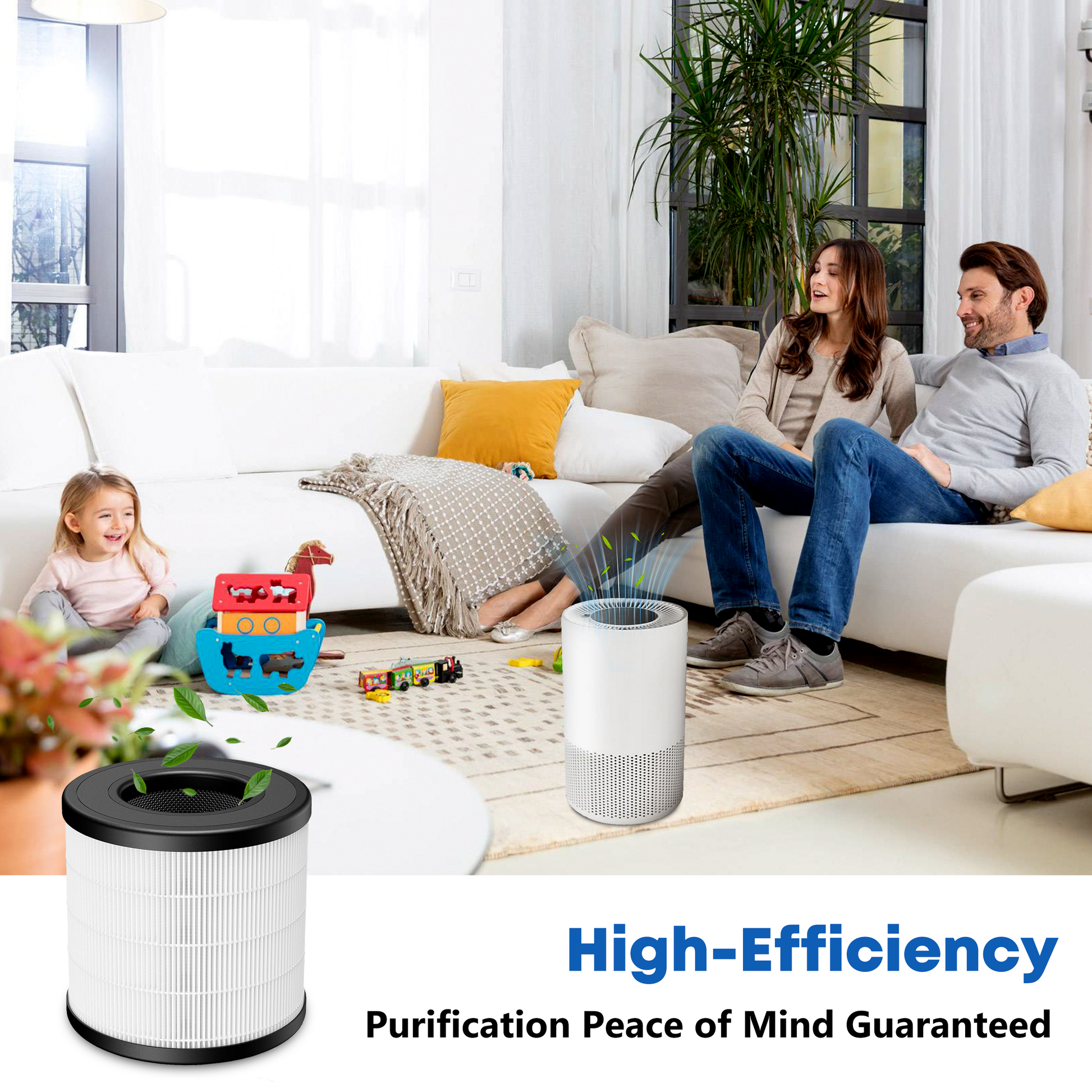 High - efficiency ZQA6000 air purifier filter ensures clean air, bringing peace of mind for family moments.