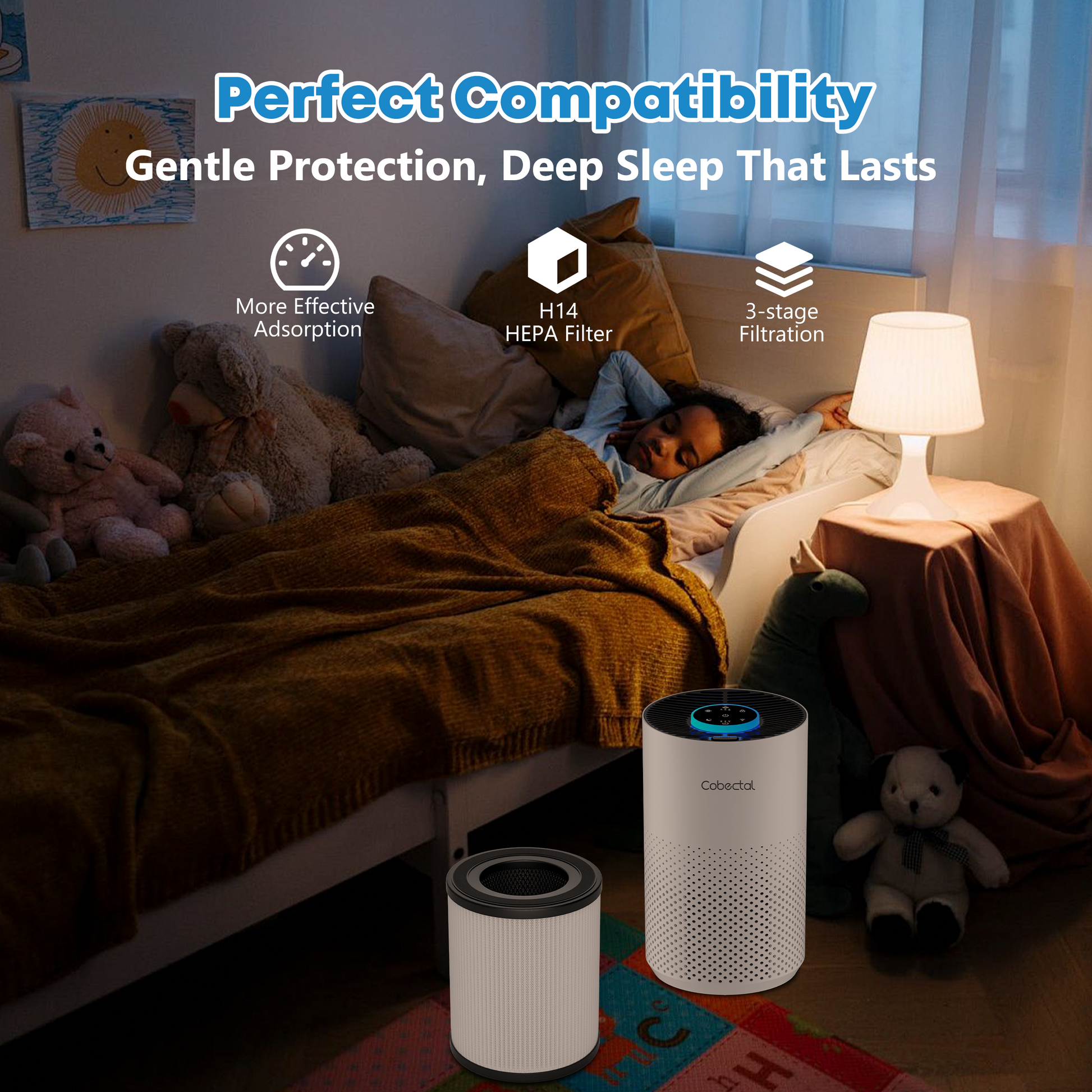 Perfect compatibility for your ZQA6000 air purifier! With H14 HEPA filter, 3 - stage filtration and effective adsorption. Ensures gentle protection for deep, lasting sleep. 