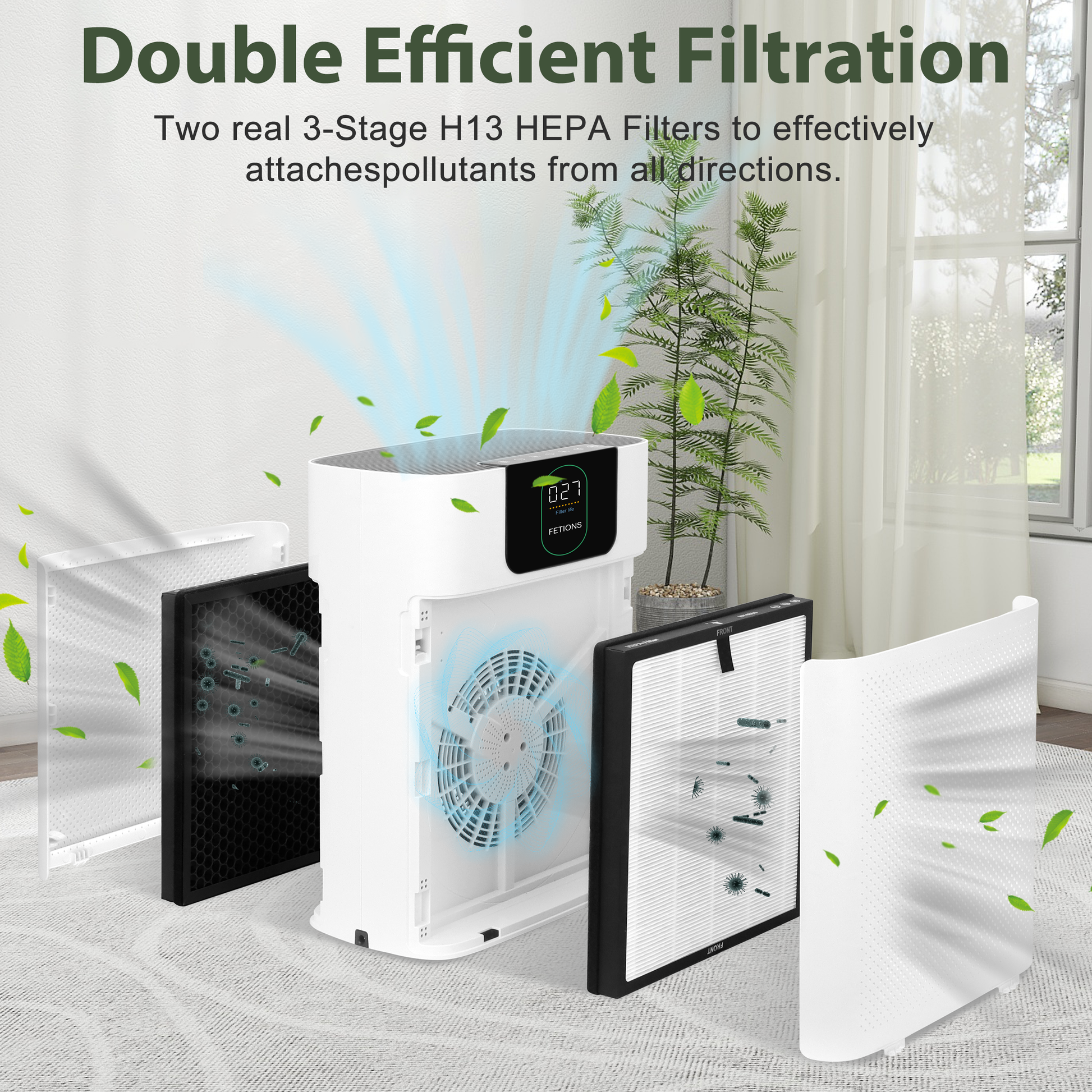 Cobectal HY4866 Air Purifier Filter Replacement, Double Efficient Filtration with Dual 3-Stage H13 HEPA Filters, Captures Pollutants from All Directions, Compatible with HY4866 Air Purifiers for Home and Pet Use