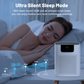 Cobectal HY4866 Air Purifier: Product image showcasing its "Ultra Silent Sleep Mode" (24dB, whisper-quiet) via a dB comparison bar (quieter than office/talking/outdoor noise). Features a peacefully sleeping woman beside the purifier on a nightstand, highlighting fresher, more comfortable evenings.