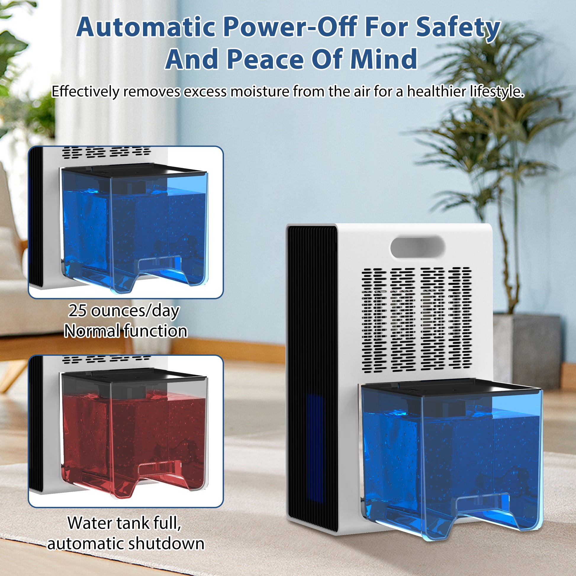 Cobectal ZQB201A Dehumidifier, Automatic Power-Off Safety Feature, 25 Ounces/Day Dehumidification Capacity, Water Tank Full Auto-Shutoff for Peace of Mind, Efficient Moisture Removal