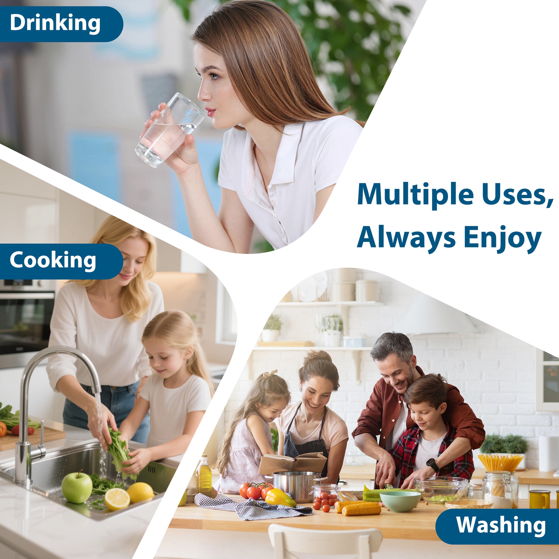 Enjoy pure water for drinking, cooking, and washing—multiple uses to always enjoy clean, safe water in every kitchen task.