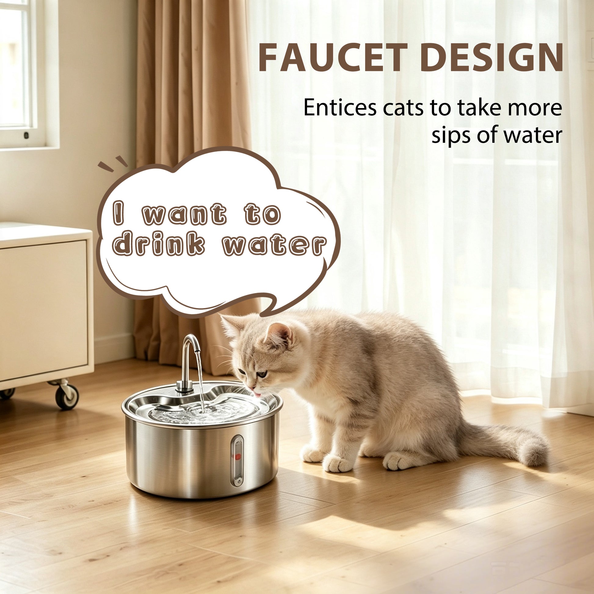 Cobectal Stainless Steel 3.2L Cat Water Fountain, Faucet Style Automatic Pet Water Dispenser, Encourages Cats To Drink More Water for Cats Small Medium Dogs