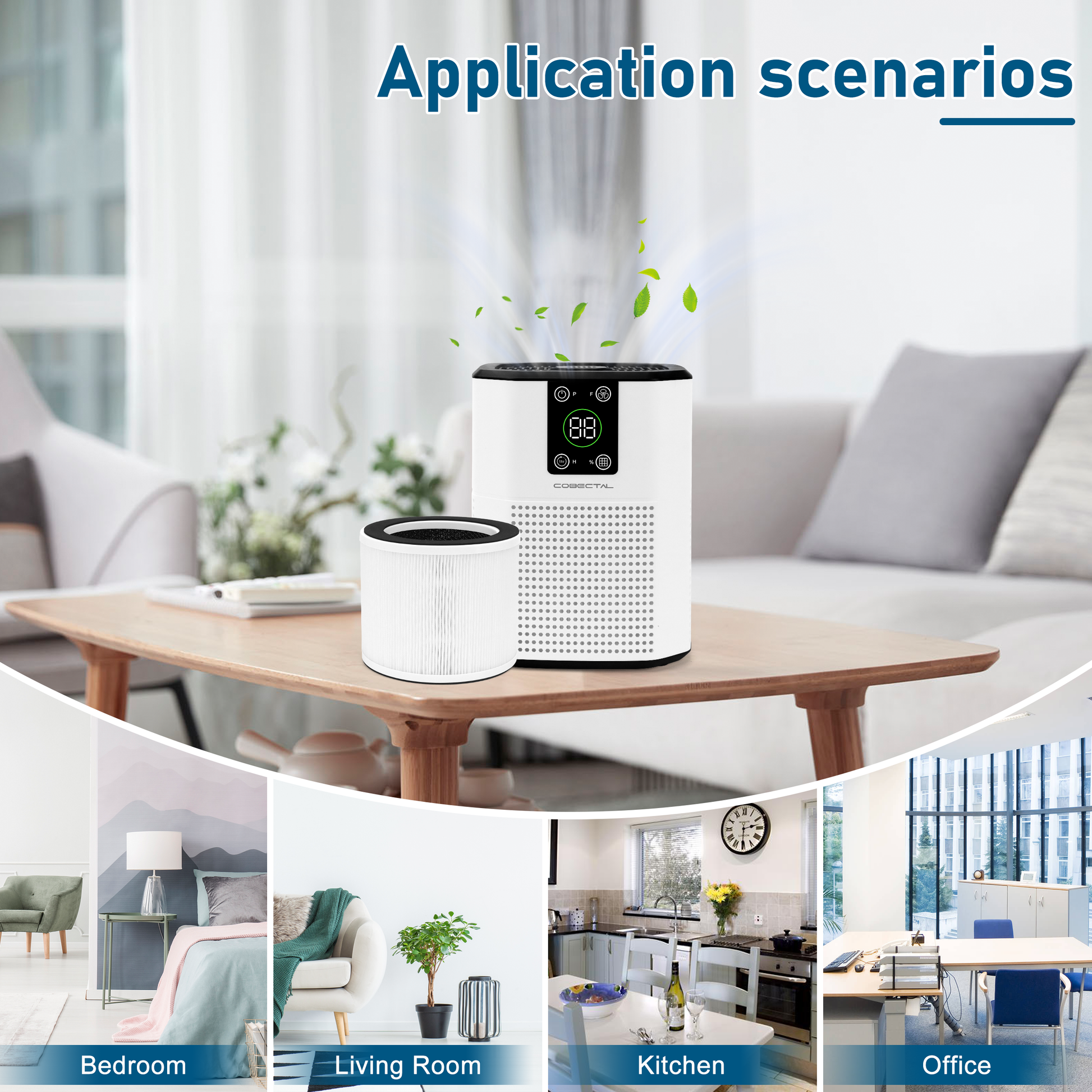 Cobectal ZQA-2000 Air purifier & filter: Ideal for bedrooms, living rooms, kitchens, offices – brings clean air to every space.