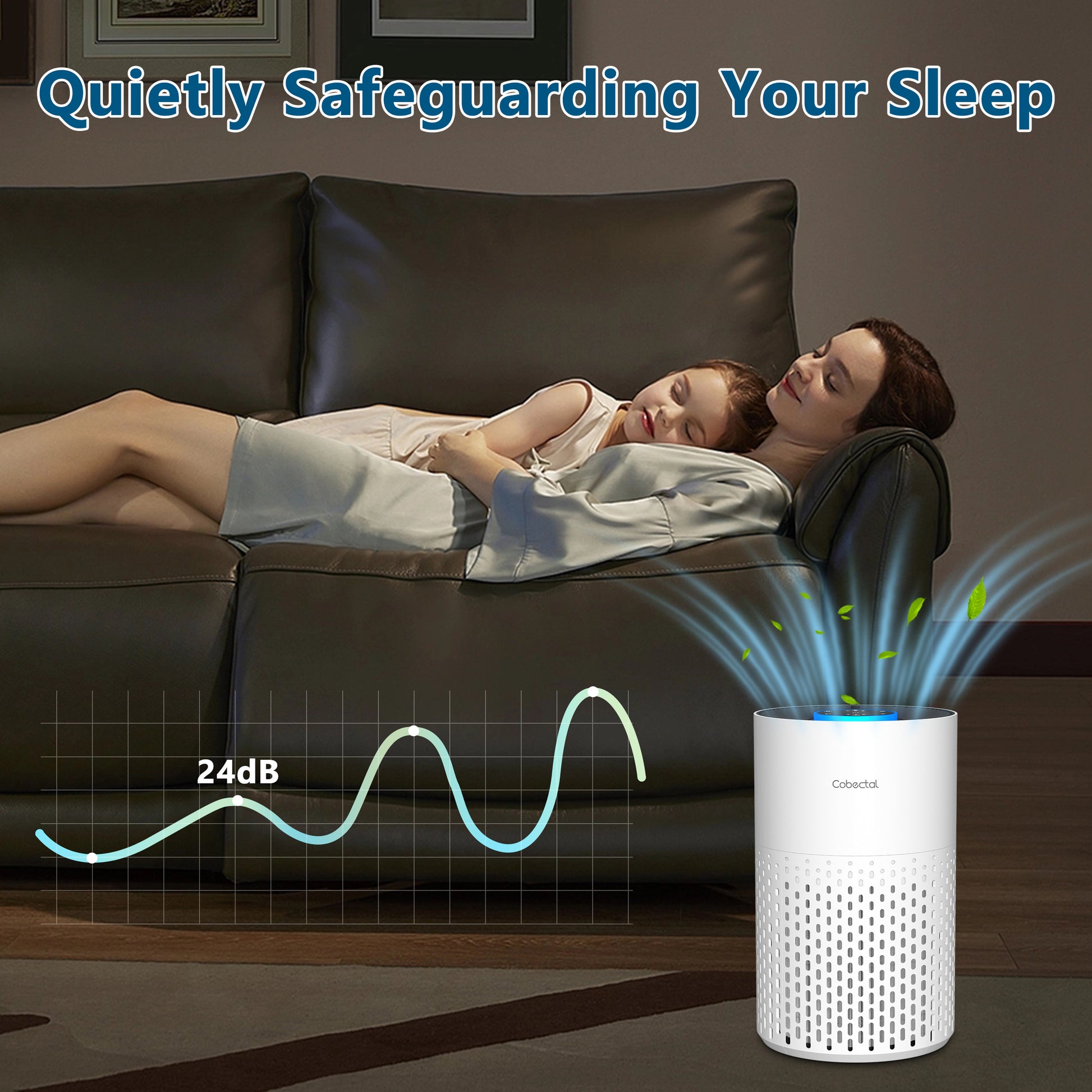 Cobectal ZQA-4000B Air Purifier: Operates at just 24dB, quietly safeguarding your sleep while purifying air. Perfect for bedrooms, ensuring a peaceful, fresh-air environment for restful nights.