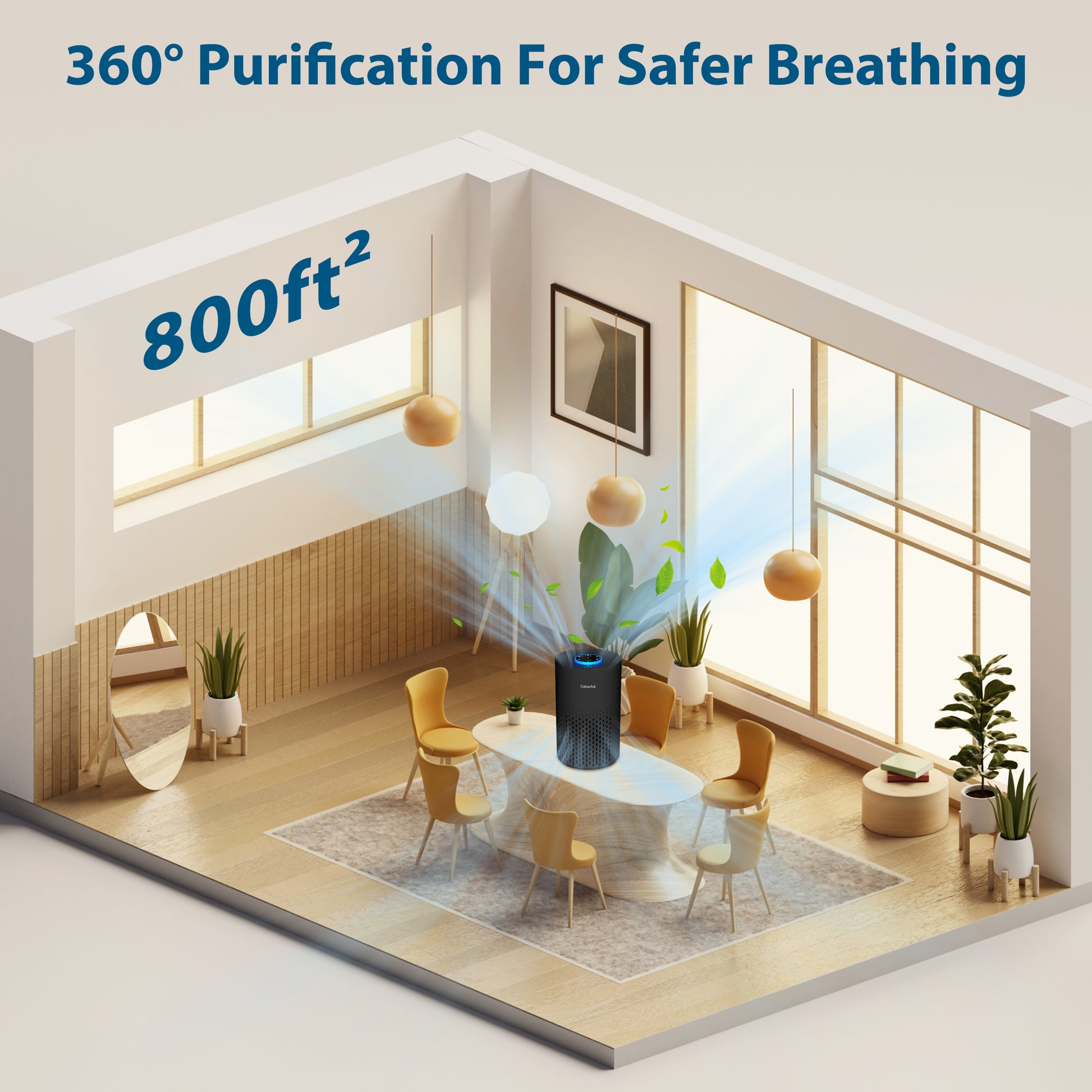 Cobectal ZQA-4000B H14 Air Purifier with 360° purification: Covers up to 800ft², ensuring safer breathing with fresh air in your space.