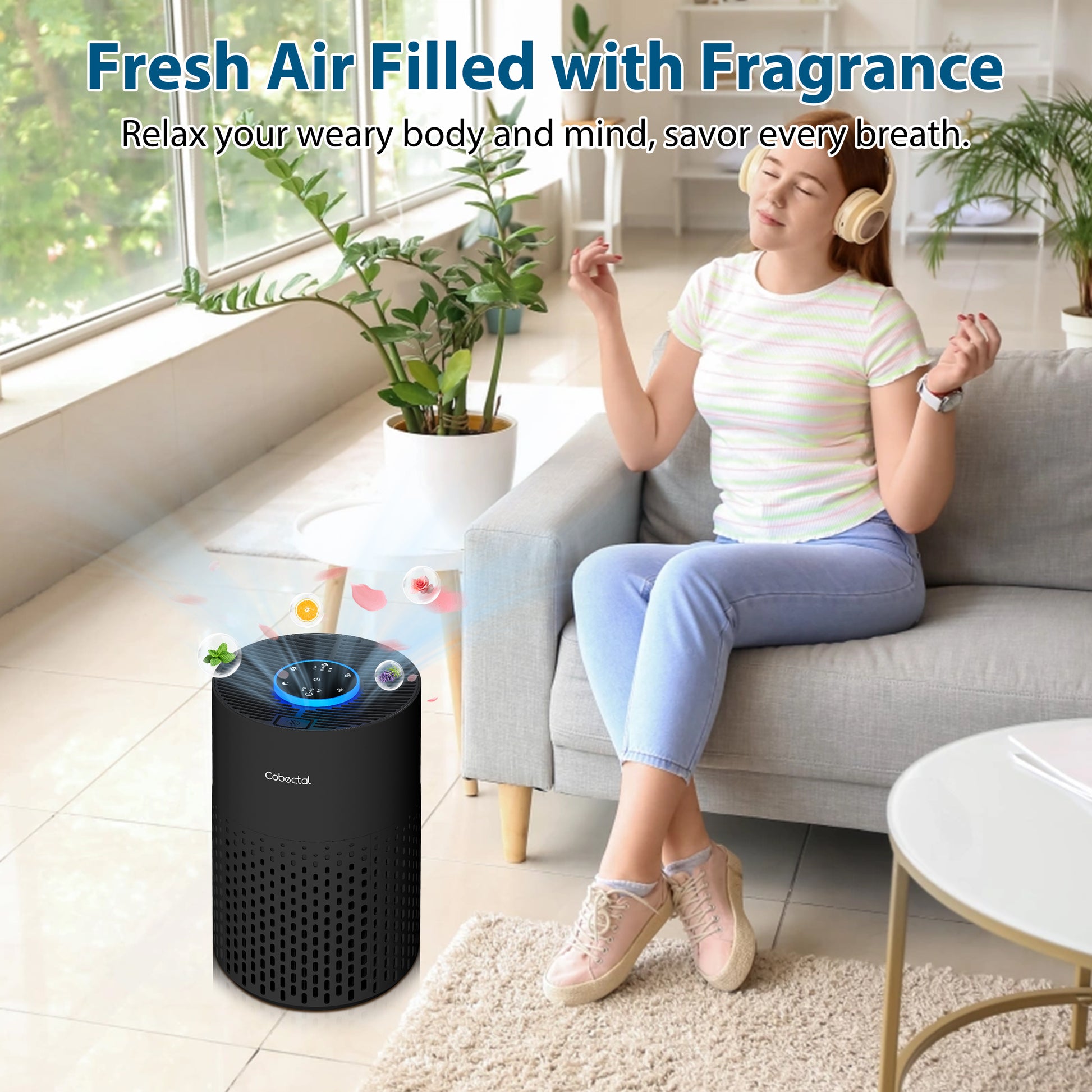 Cobectal ZQA-4000B H14 Air Purifier fills air with fragrance: Delivers fresh, scented air to relax your body and mind. Savor every breath in a pleasant indoor space.