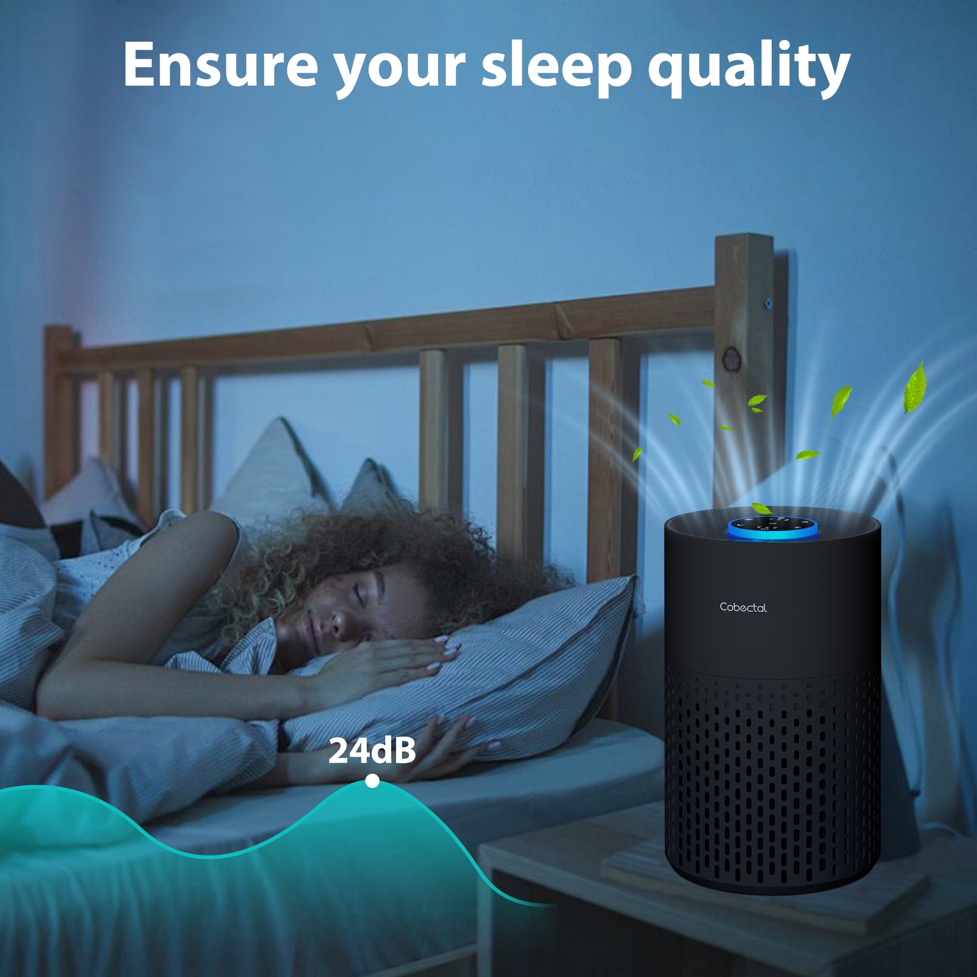 Cobectal ZQA-4000B H14 Air Purifier: Operates at 24dB for quiet purification, ensuring your sleep quality with fresh air.