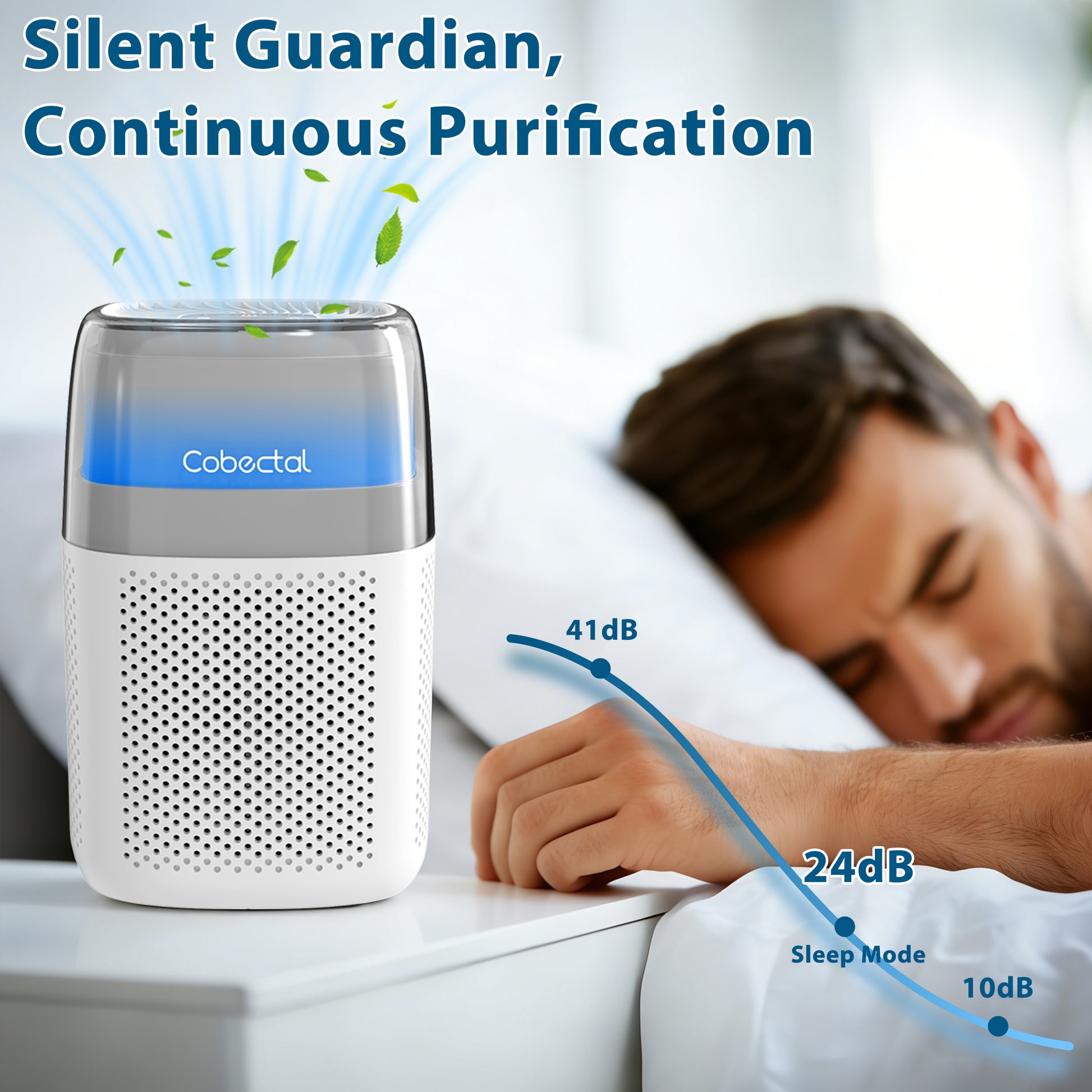 Cobectal ZQA-5000A Air Purifier, Ultra-Quiet Sleep Mode Down to 24dB, Silent Continuous Air Purification for Bedroom Nighttime Use