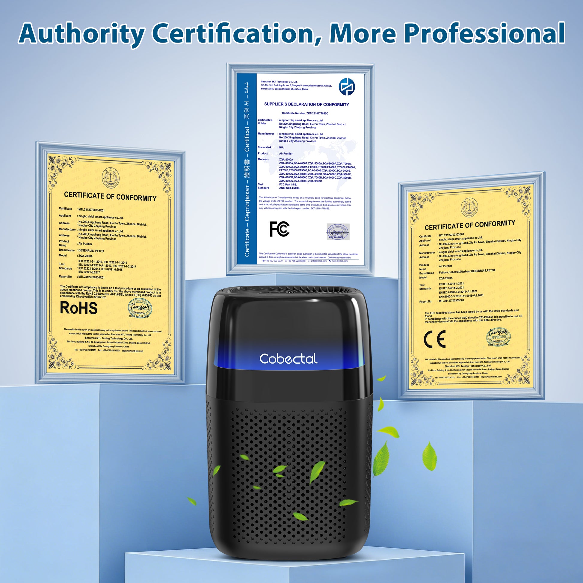 Black Cobectal ZQA-5000A Air Purifier, Certified with FCC, CE and RoHS, Professional Safe Household Desktop Air Purification Equipment