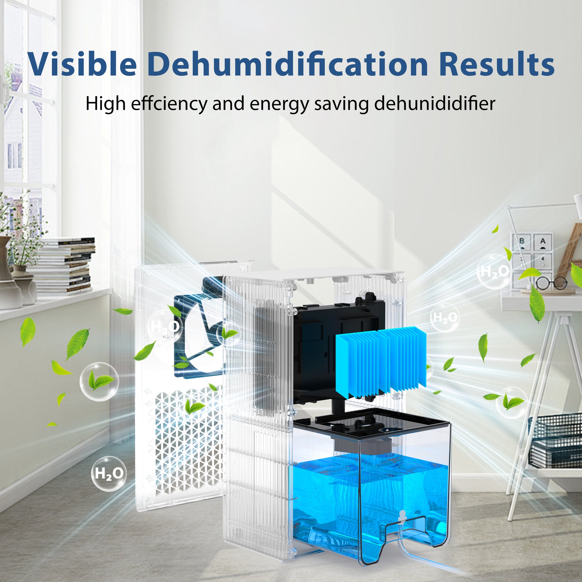Cobectal ZQB201 Dehumidifier, Visible Dehumidification Results, High Efficiency and Energy Saving, Transparent Design for Clear Moisture Collection, Ideal for Home and Office Use