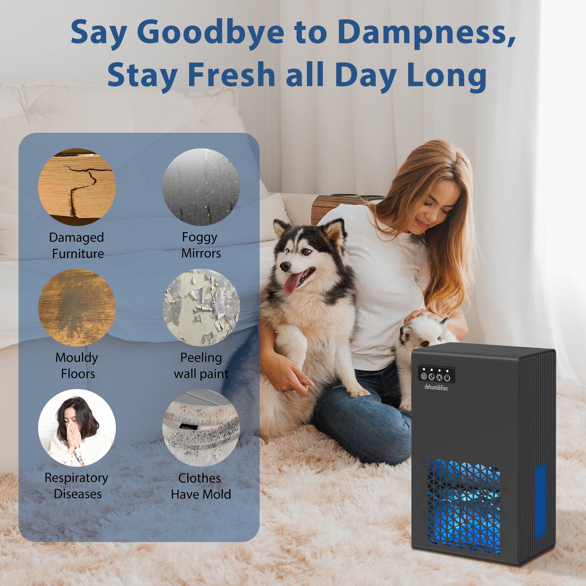 Cobectal ZQB201 Dehumidifier, Say Goodbye to Dampness, Stay Fresh all Day Long, Prevents Damaged Furniture, Foggy Mirrors, Mouldy Floors, Peeling Paint, Respiratory Diseases, and Moldy Clothes, Ideal for Pet-Friendly Homes
