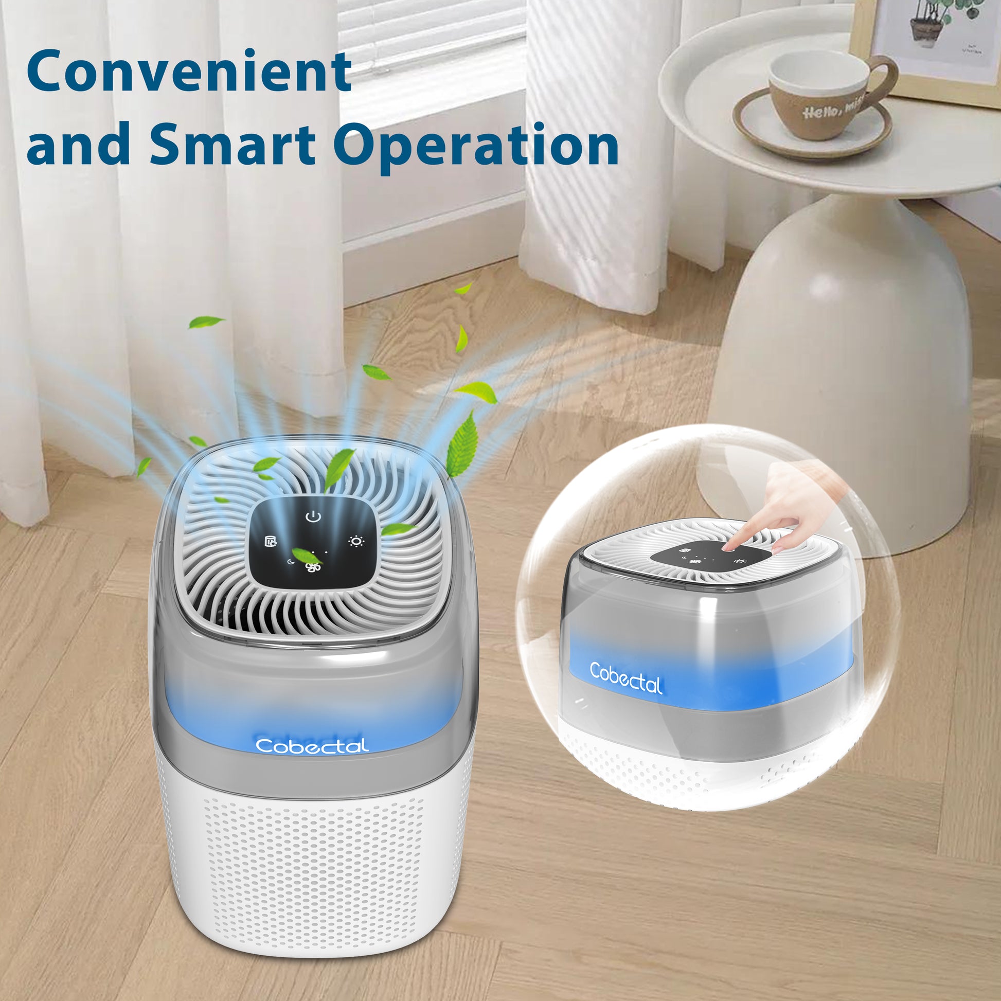 Cobectal ZQA-5000A Air Purifier, Convenient Smart Touch Control Operation, Compact Desktop Air Cleaner for Bedroom and Household Indoor Air Cleaning