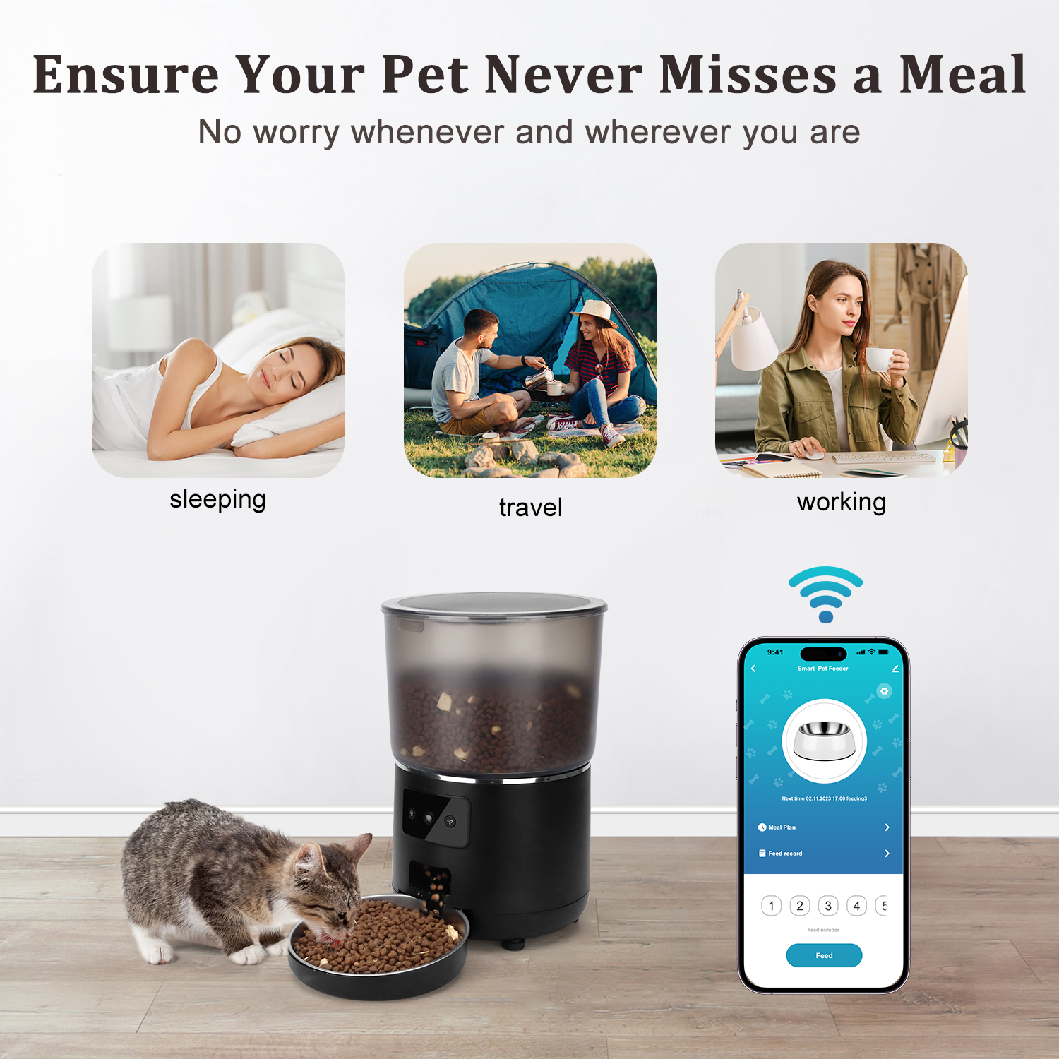 Cobectal Smart Automatic Pet Feeder: Ensures your pet never misses a meal, whether you’re sleeping, traveling, or working. App-controlled for convenient, timely feeding—perfect for worry-free pet care anytime, anywhere.