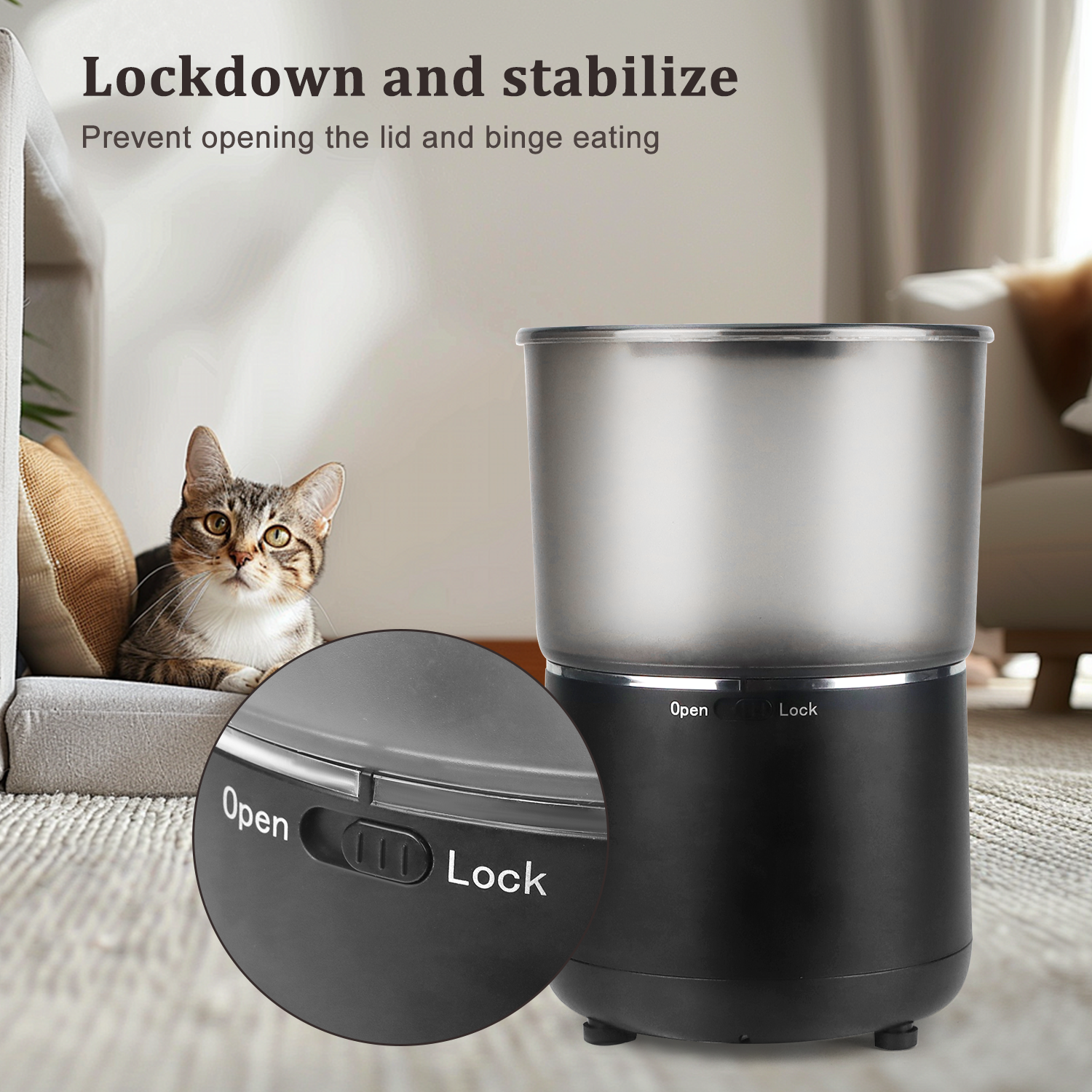 Cobectal Automatic Pet Feeder with Lock Function: Prevents pets from opening the lid and binge eating, ensuring controlled, healthy feeding. Keep your pet’s meals regulated with this secure design.