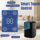 Cobectal Smart Touch Control air purifier. Features power supply, wind speed adjustment, timer setting, reset filter functions. Clear digital display, easy operation. Shown in a cozy living room setting for clean air convenience. 