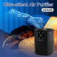Ultra-silent Cobectal air purifier operates at ≤24dB (quieter than a whisper) features a dB scale (from 15dB fallen leaves to 40dB pouring water) and timer (2-12H) perfect for peaceful sleep shown in a bedroom setting.