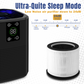 Cobectal ZQ2000C air purifier ultra-quiet sleep mode 24dB low noise (quieter than a whisper) shown with dB scale and filter ideal for peaceful rest.