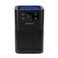 Black Cobectal 3000A air purifier with blue top lighting, a front display  and surrounding function buttons.  Against a pure white background.