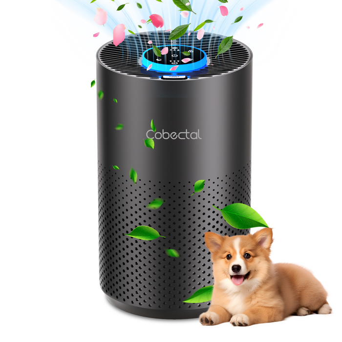 Cobectal air purifier, sleek and pet - friendly. Emits fresh air with floating petals, leaves. Ideal for homes with furry friends, keeps air clean. 