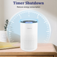 Cobectal ZQA4000C air purifier timer shutdown function. Reduces energy use. Shown with a clock - like visual around the purifier, placed on a wooden desk.
