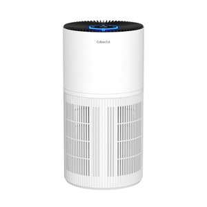 Cobectal ZQA6000A air purifier boasts a sleek cylindrical design, featuring a white body with a black top and an integrated digital display, perfectly suited for modern home and office air purification needs.