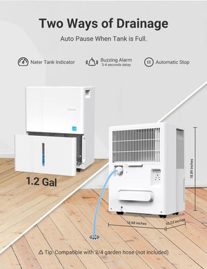 Cobectal® 1500 Sq. Ft Energy Star Smart Dehumidifier, Quiet for Crawl Space & Home