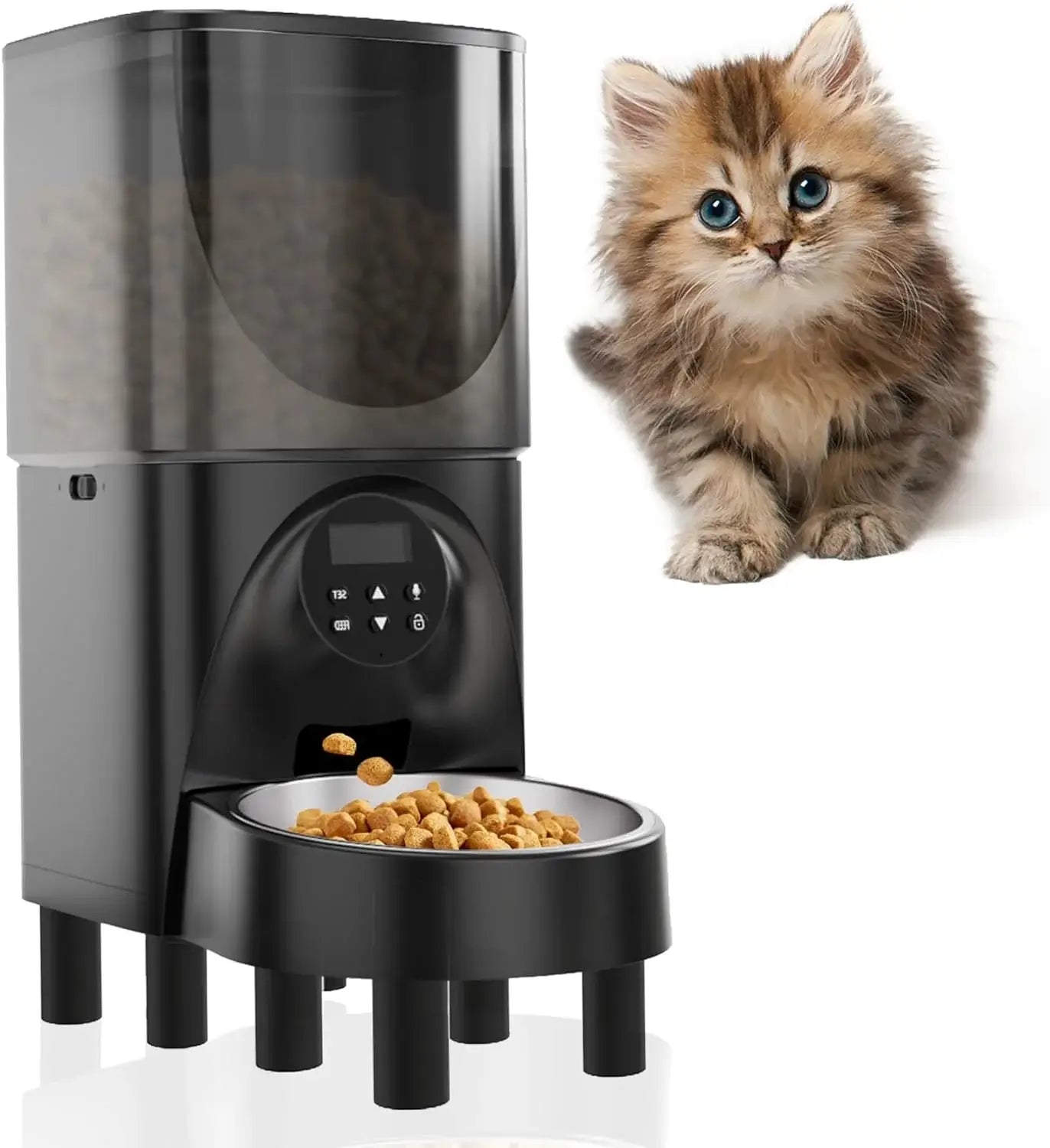 black button automatic cat feeder