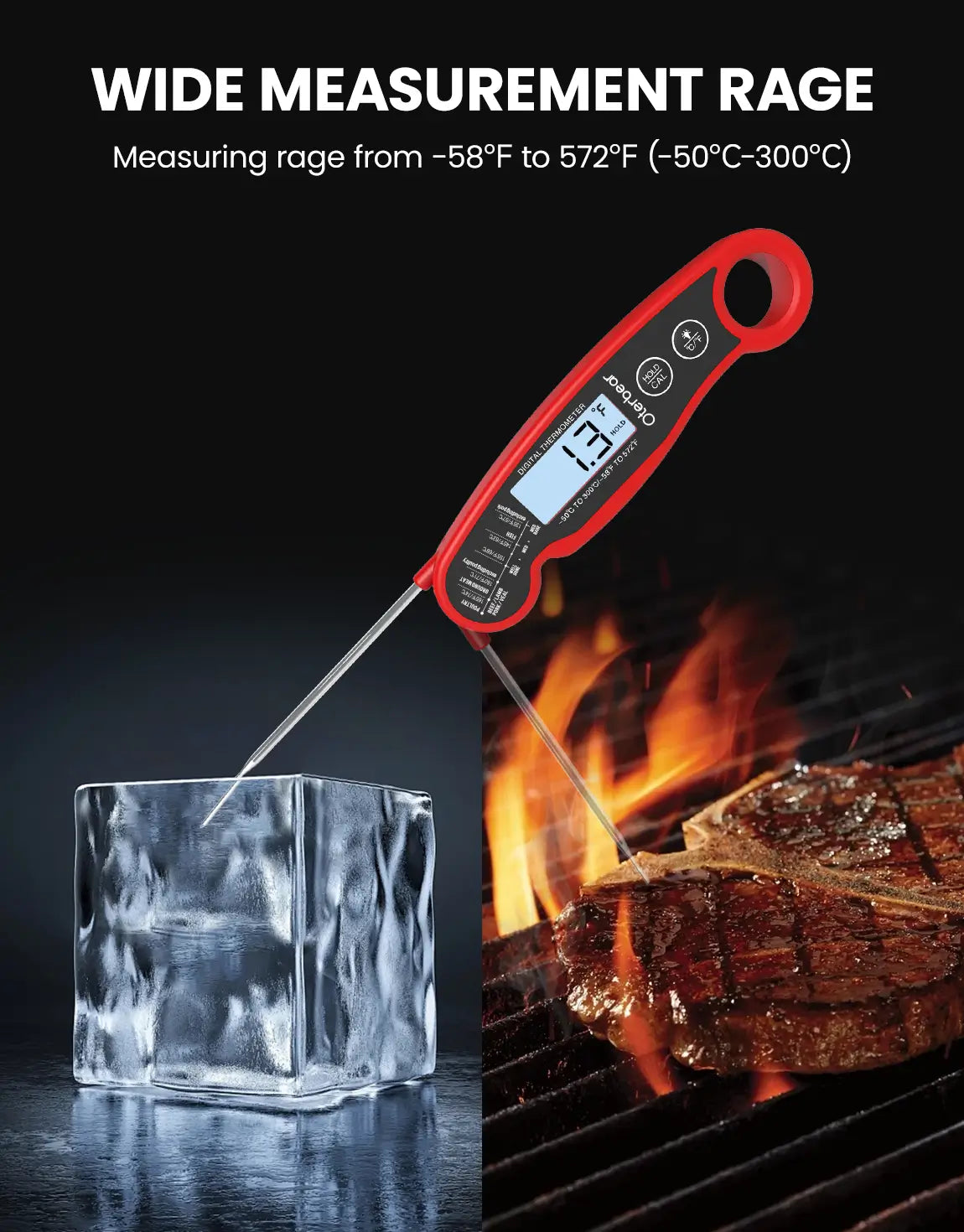 red waterproof digital thermometer